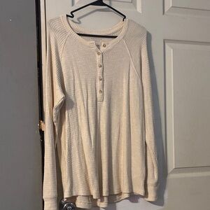 American Eagle Over Sized Cream Button-Up Waffle Knit Top